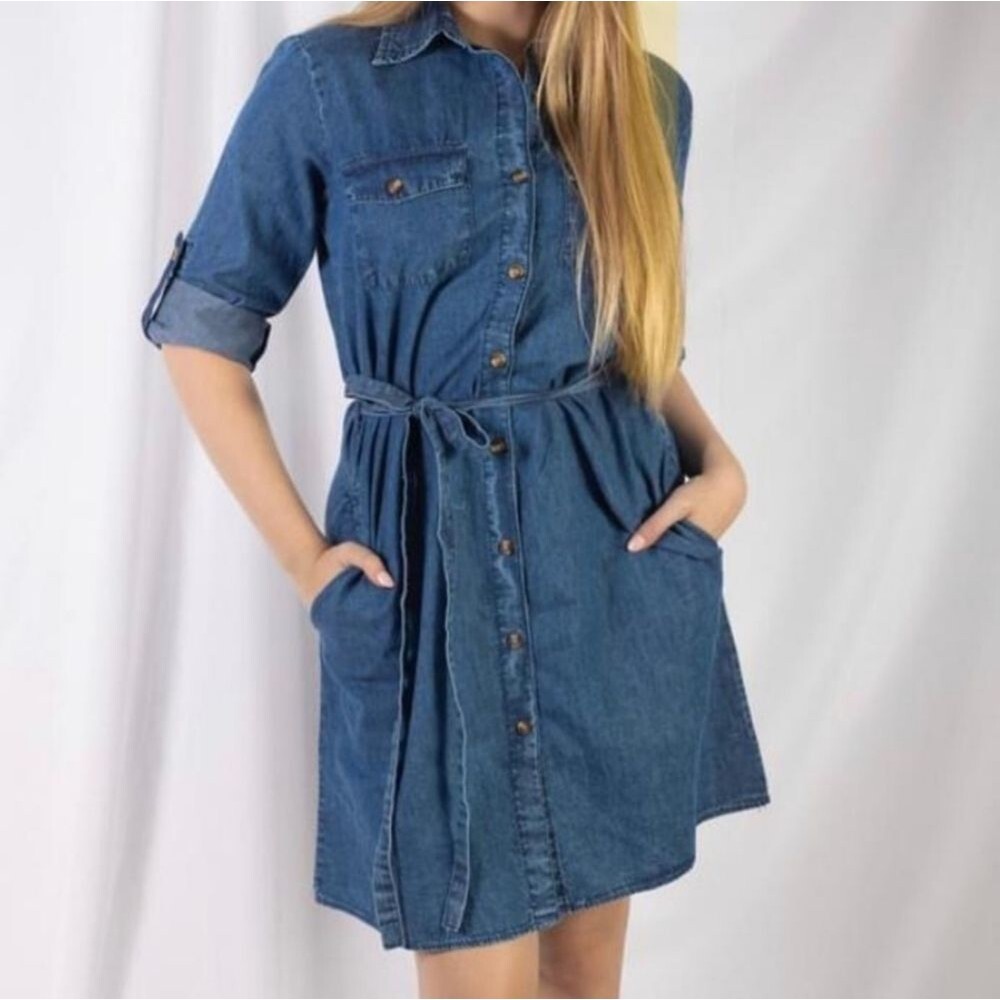 Speed Limit Women's NWT Medium Wash 3/4 Sleeve Denim Mini Dress w/ Belt Size XL
